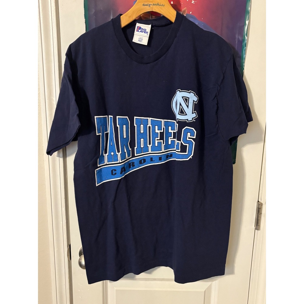 Vintage Pro Layer UNC Tar Heels T-Shirt Mens Large Navy Blue Made in USA Cotton